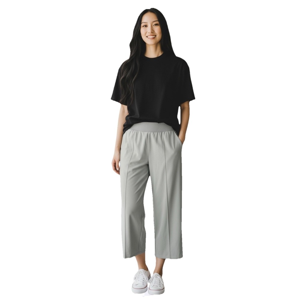 ATHLETA Cropped Wide Leg Pants Gray Women’s 6 Petite Travel Commuter Nyl
